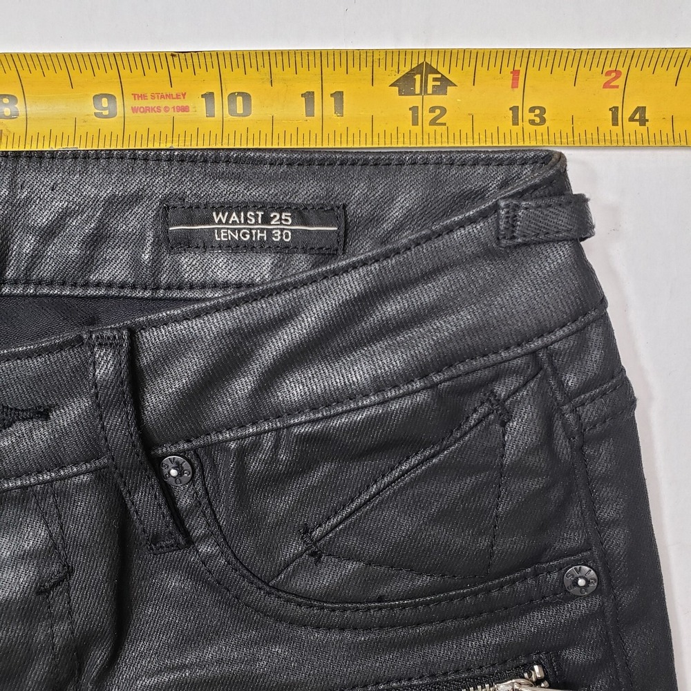 Vigoss Shiny Black The Jagger Moto‎ Pants Skinny Zippers Womens Size 25 Mid rise - Picture 4 of 8